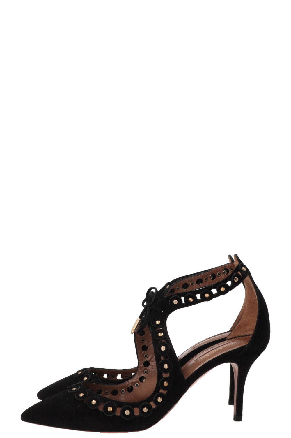 AQUAZZURA Ankle Strap Heels Suede Black