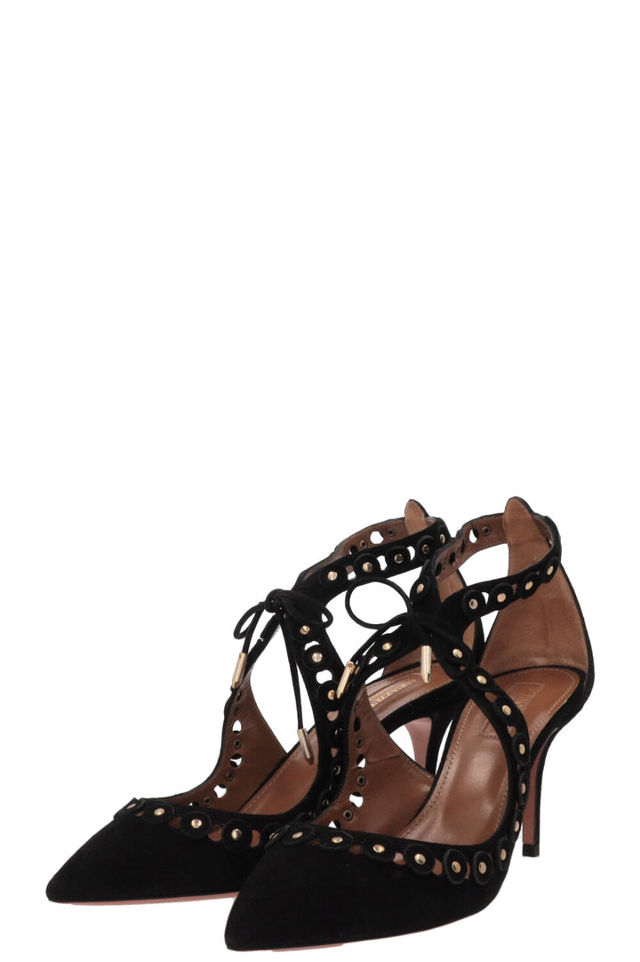 AQUAZZURA Ankle Strap Heels Suede Black