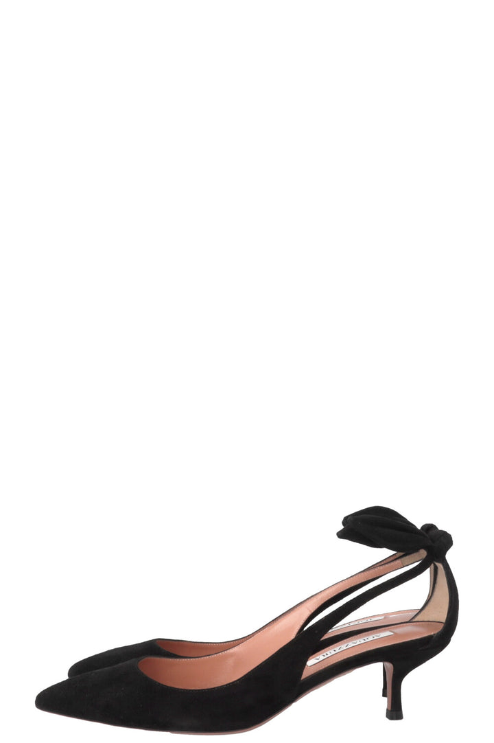 Escarpins à petits talons Bow Tie AQUAZZURA en daim noir