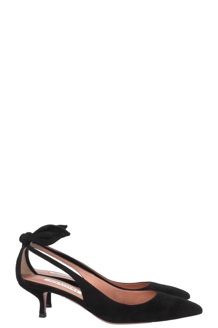 Escarpins à petits talons Bow Tie AQUAZZURA en daim noir