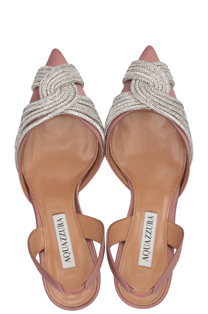 AQUAZZURRA Gatsby Slingback Pumps Satin Crystal Nude