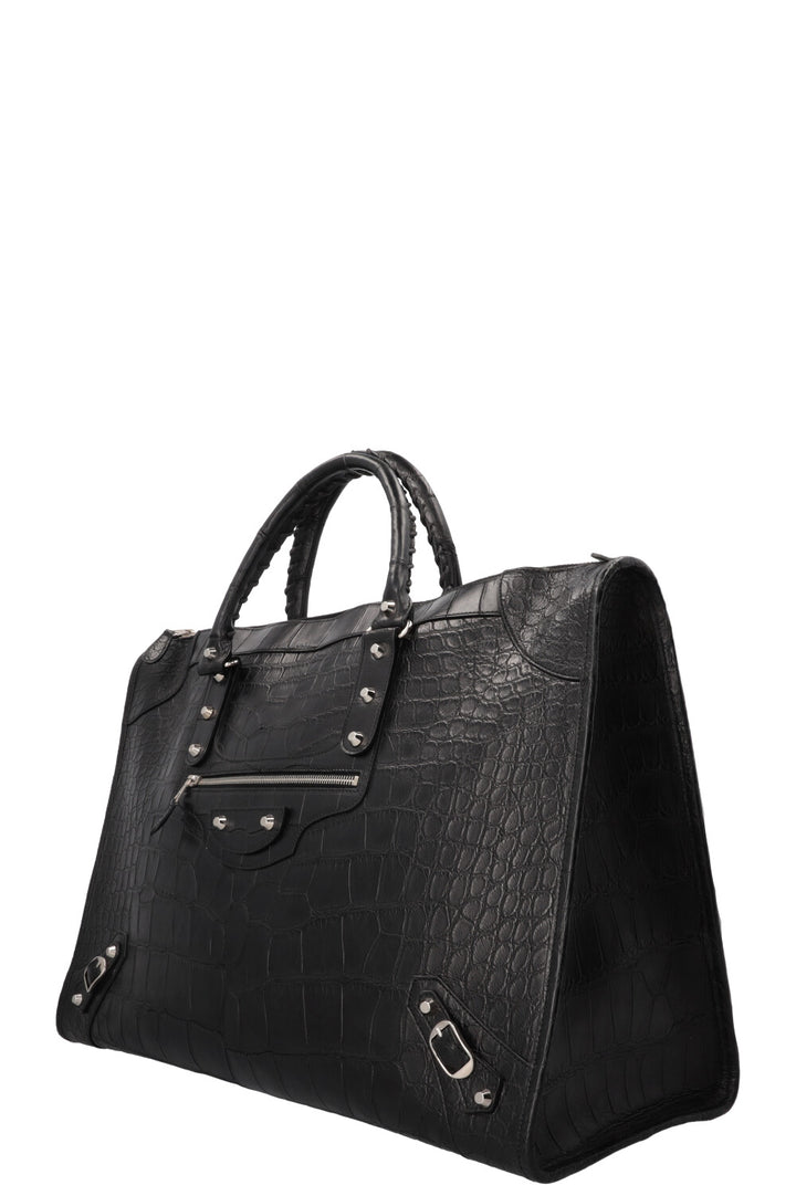 BALENCIAGA City Weekender Bag Alligator Black