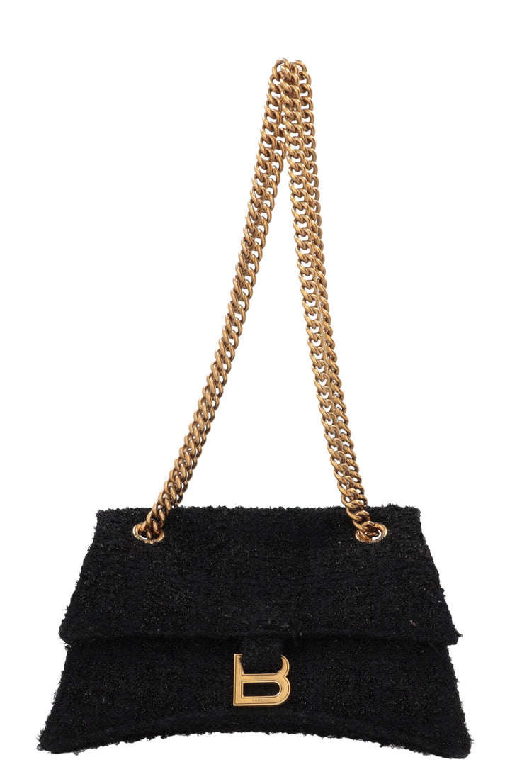 BALENCIAGA Crush Shoulder Bag Small Tweed Black