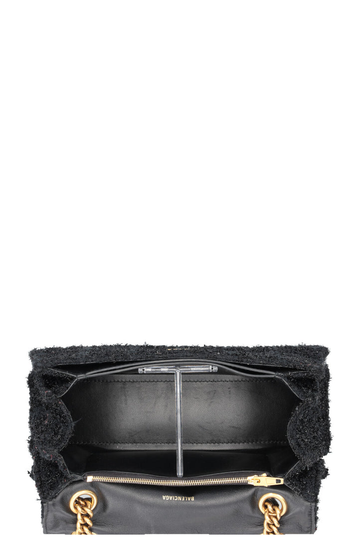 BALENCIAGA Crush Shoulder Bag Small Tweed Black