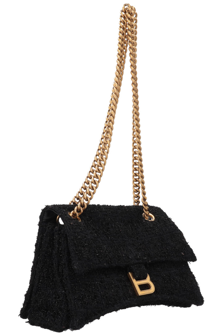 BALENCIAGA Crush Shoulder Bag Small Tweed Black