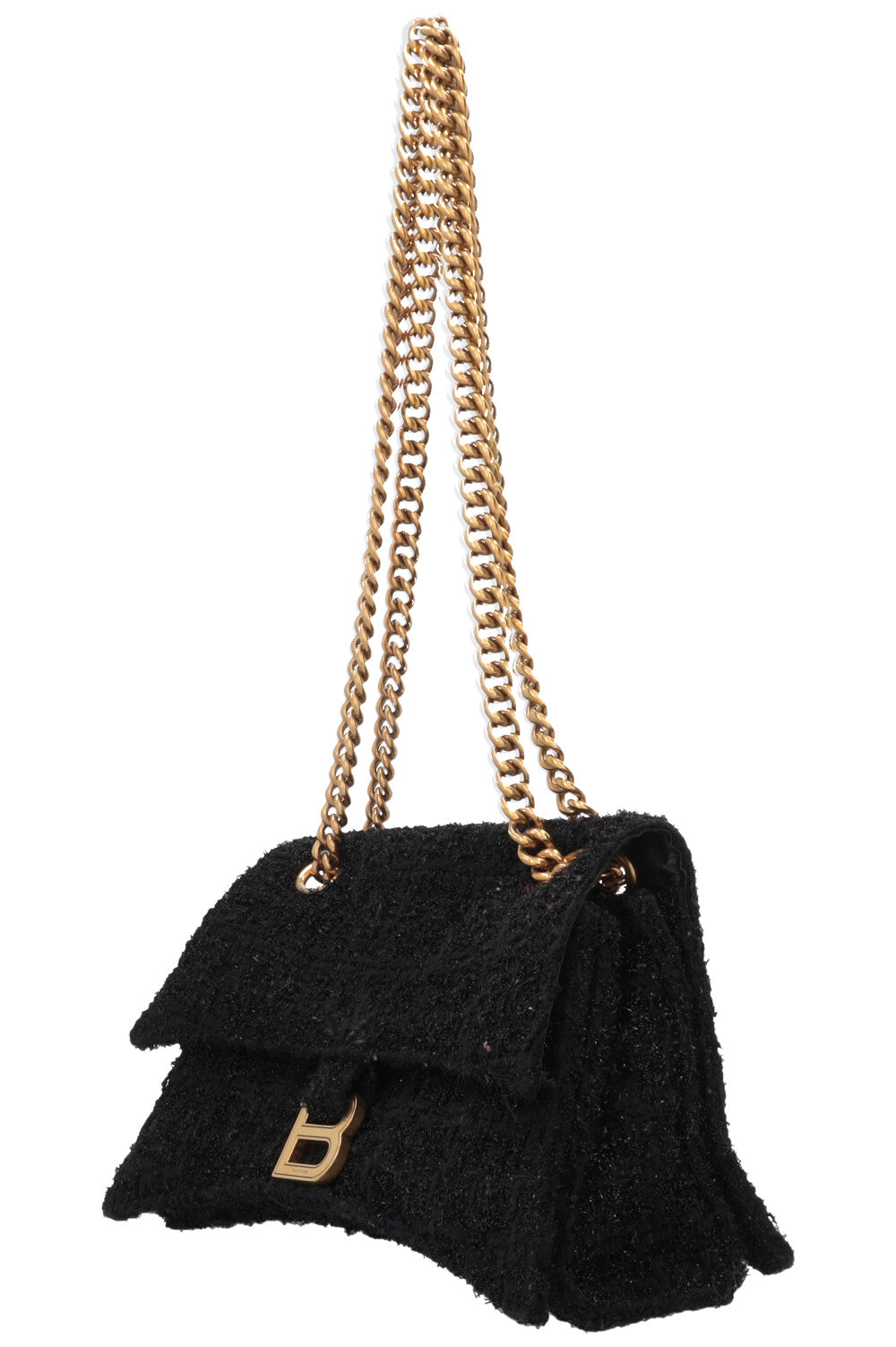 BALENCIAGA Crush Shoulder Bag Small Tweed Black
