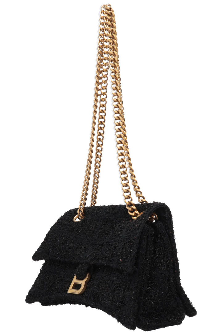 BALENCIAGA Crush Shoulder Bag Small Tweed Black