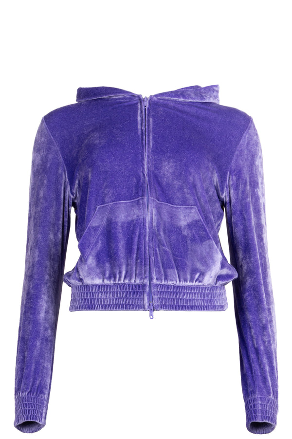 BALENCIAGA Crystal Logo Hooded Zip Jacket Velvet Purple