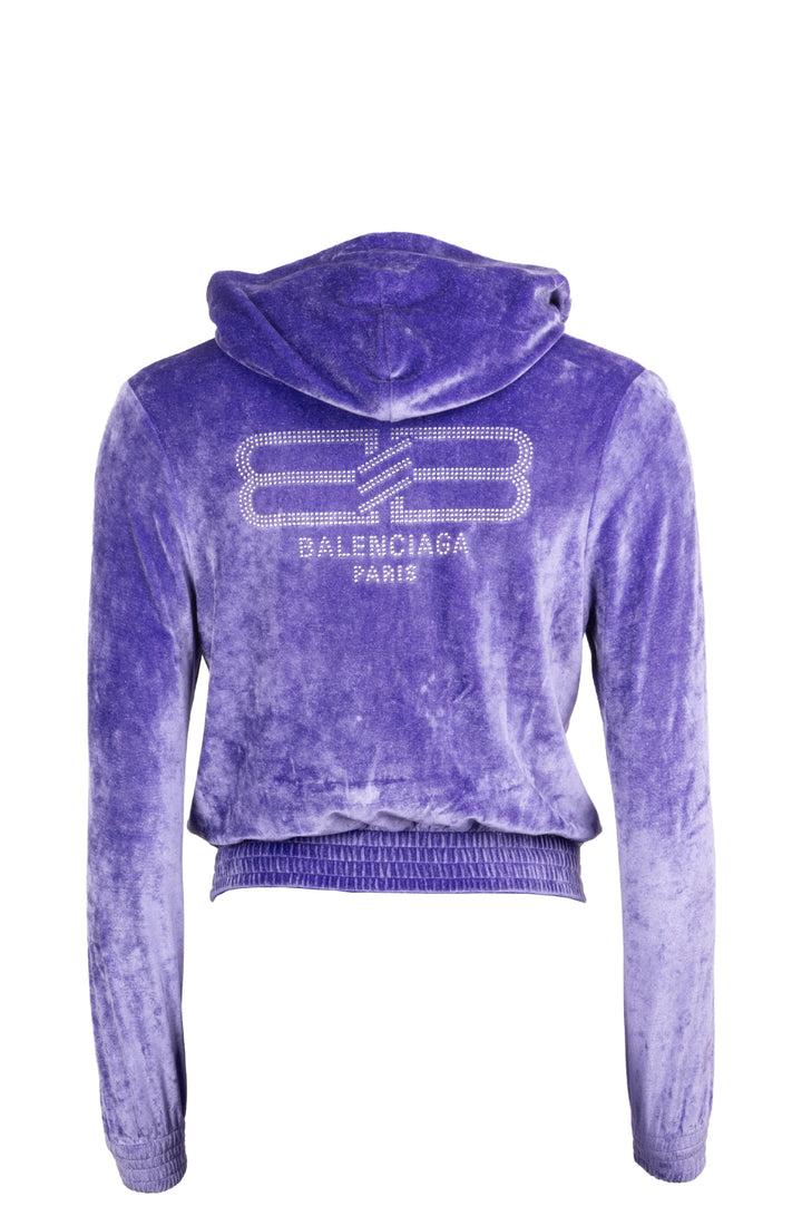 BALENCIAGA Crystal Logo Hooded Zip Jacket Velvet Purple