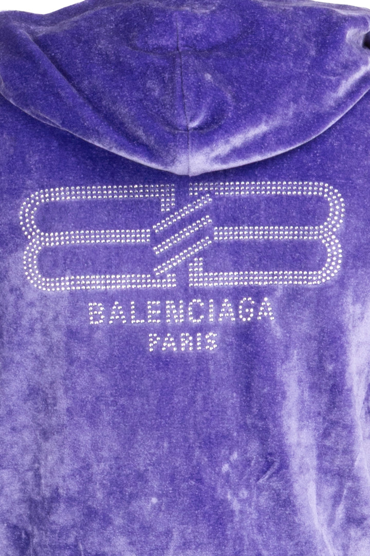 BALENCIAGA Crystal Logo Hooded Zip Jacket Velvet Purple