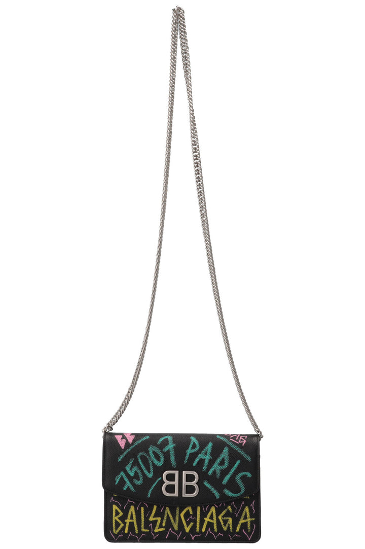 BALENCIAGA Graffiti Print BB WOC Grained Calfskin Black