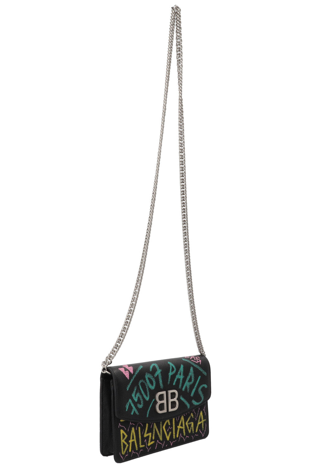 BALENCIAGA Graffiti Print BB WOC Grained Calfskin Black