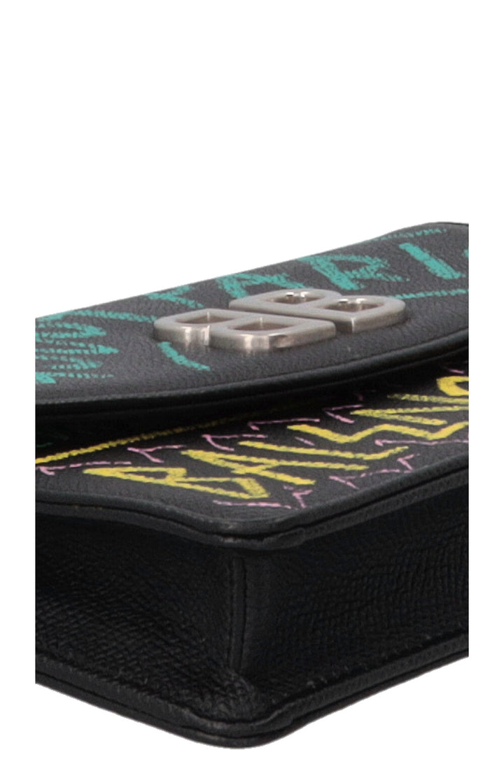 BALENCIAGA Graffiti Print BB WOC Grained Calfskin Black
