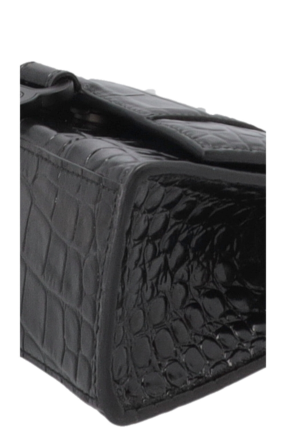 BALENCIAGA Hourglass Handbag XS Croc Embossed Leather Black