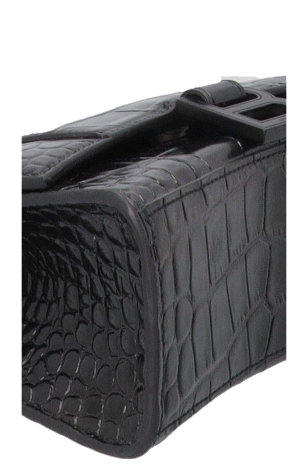 BALENCIAGA Hourglass Handbag XS Croc Embossed Leather Black