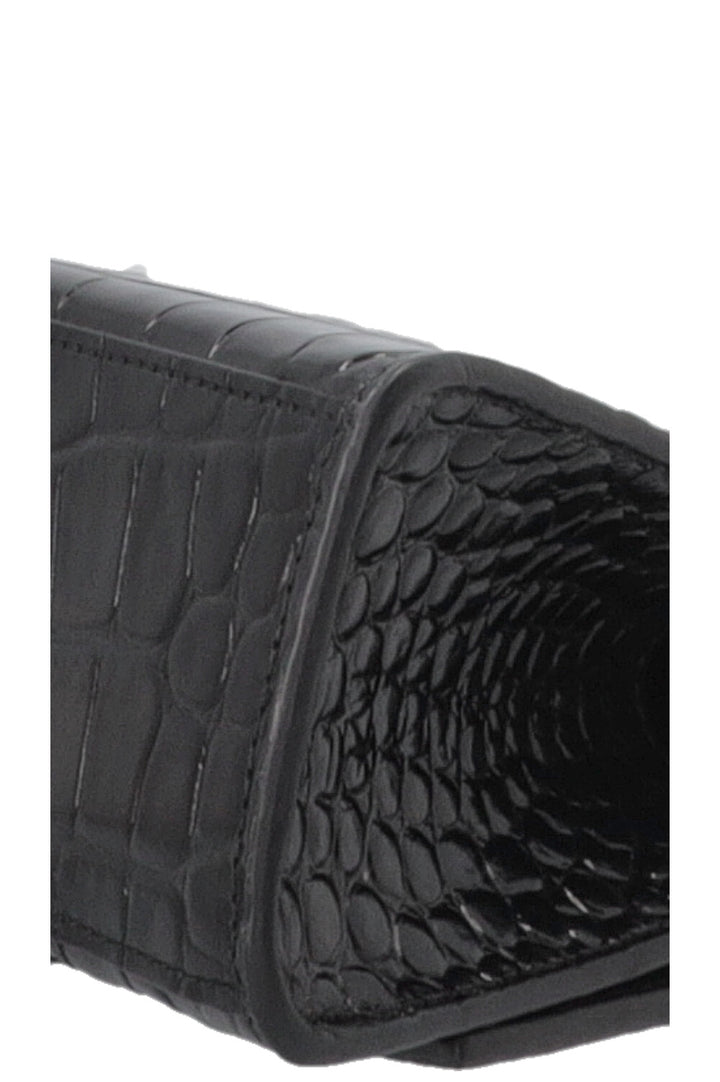 BALENCIAGA Hourglass Handbag XS Croc Embossed Leather Black