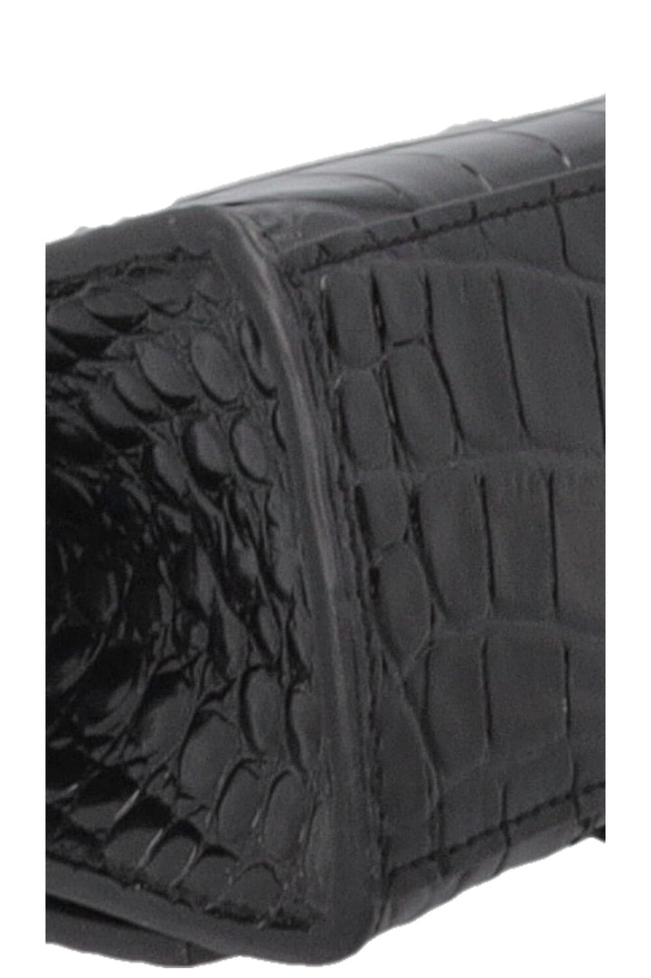 BALENCIAGA Hourglass Handbag XS Croc Embossed Leather Black