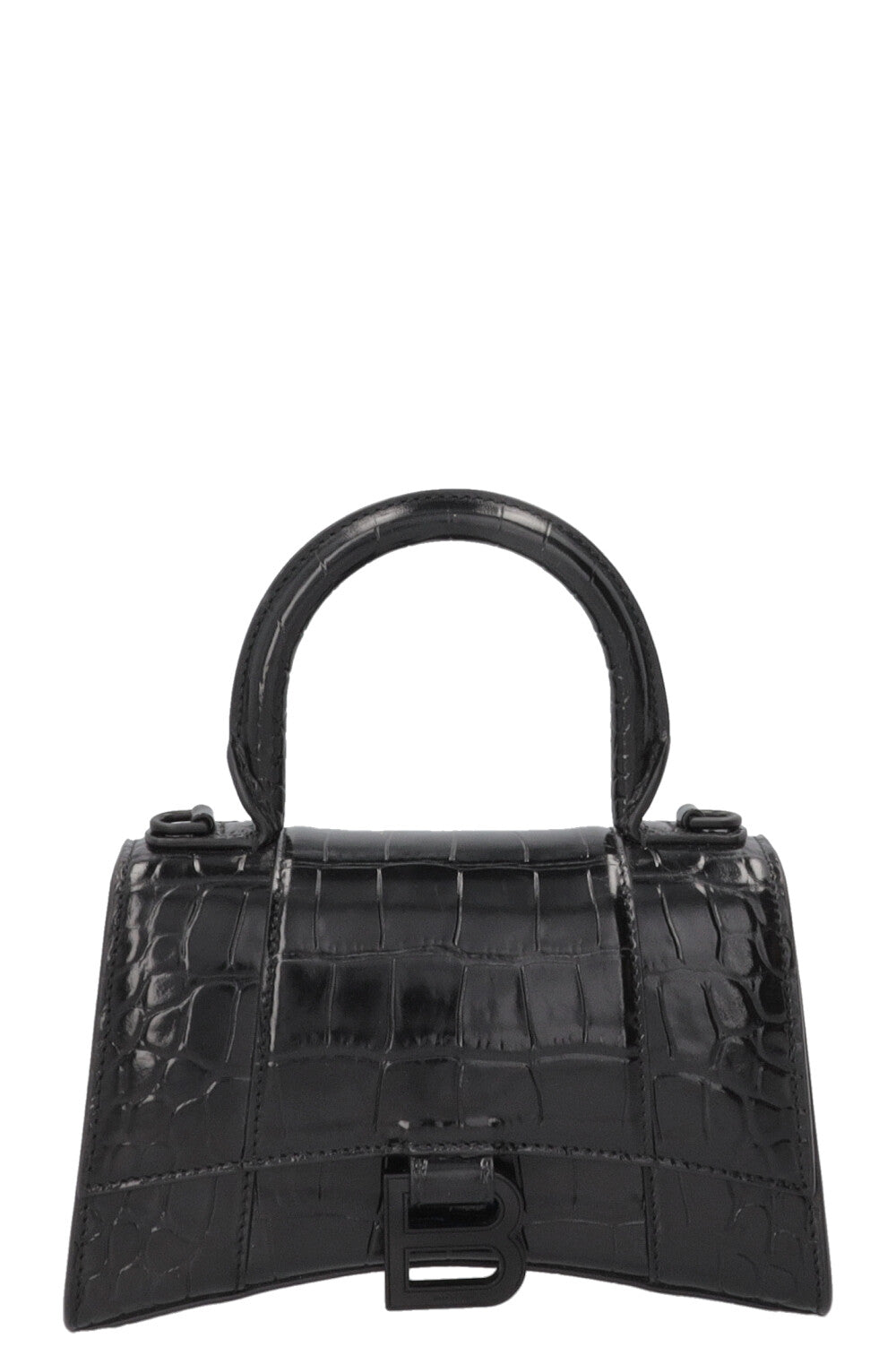 BALENCIAGA Hourglass Handbag XS Croc Embossed Leather Black