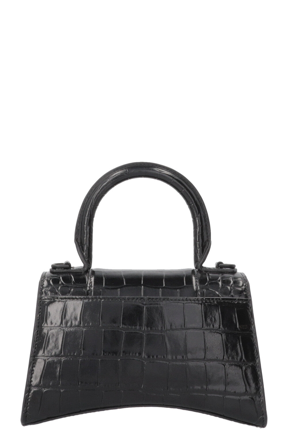 BALENCIAGA Hourglass Handbag XS Croc Embossed Leather Black