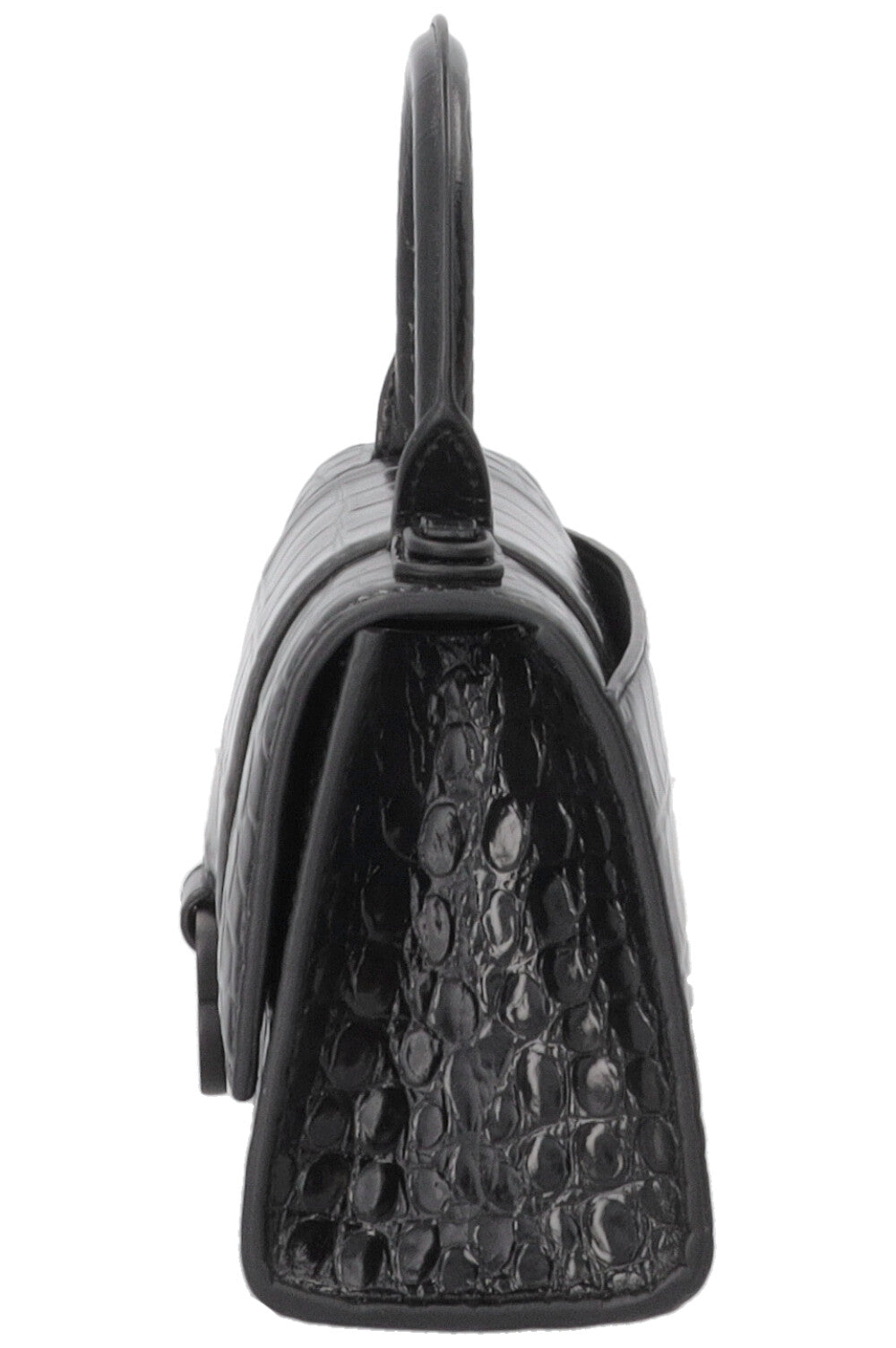BALENCIAGA Hourglass Handbag XS Croc Embossed Leather Black