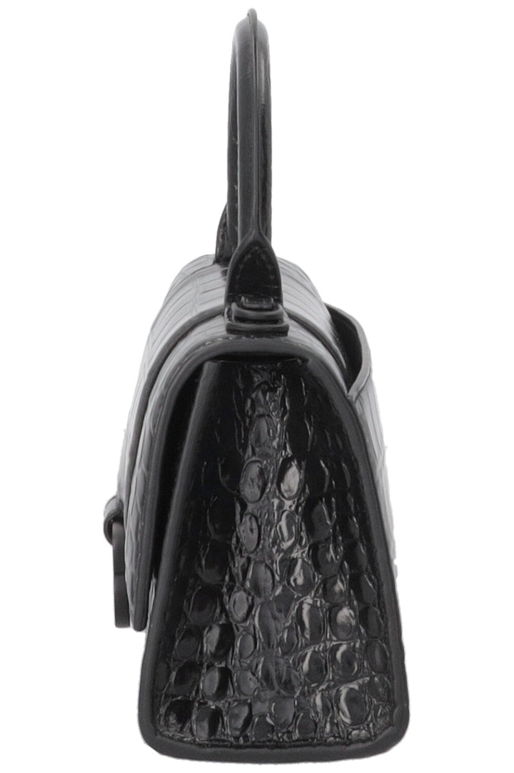 BALENCIAGA Hourglass Handbag XS Croc Embossed Leather Black