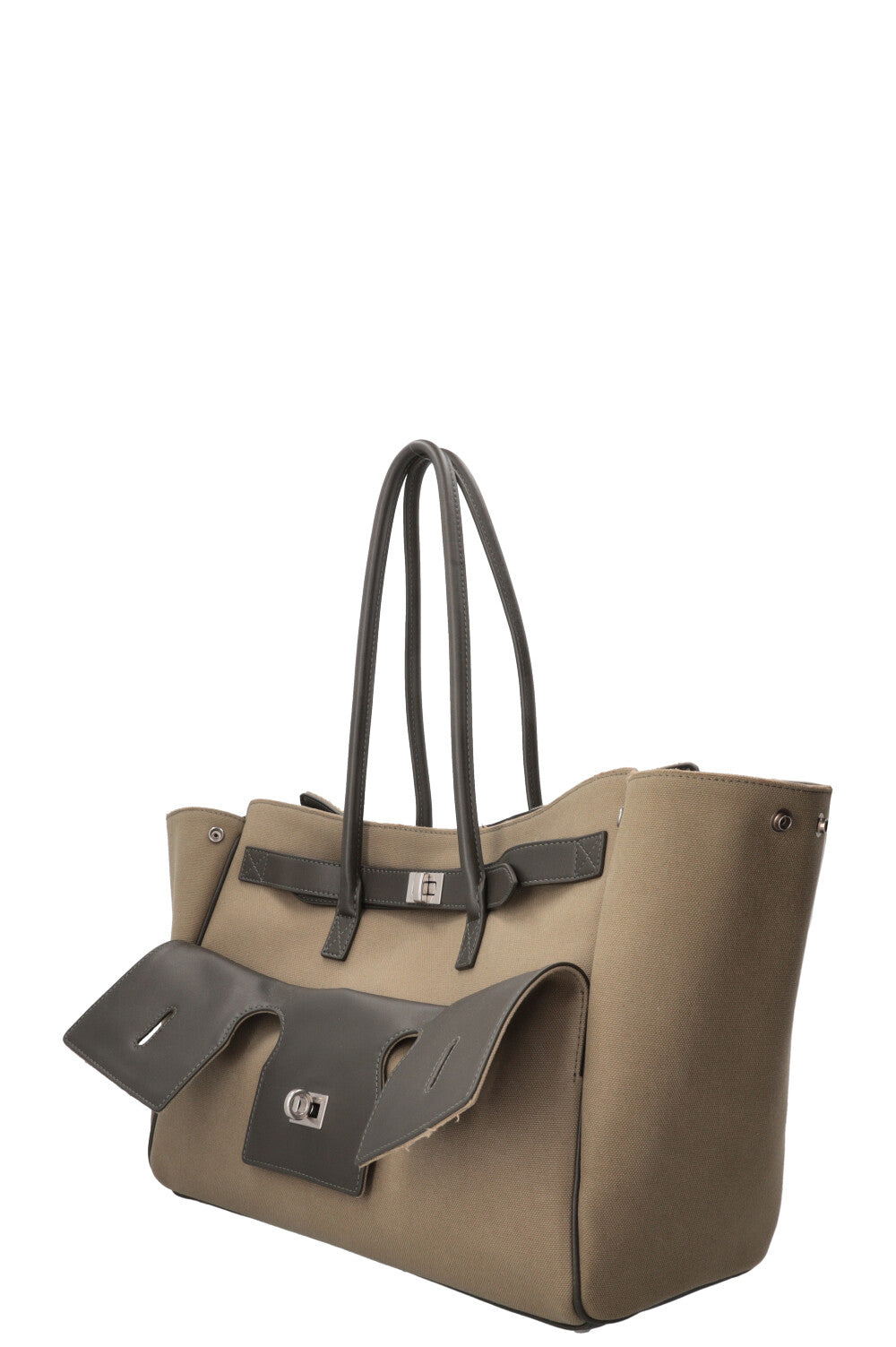 BALENCIAGA Medium Bel Air Carry All Bag Canvas Khaki