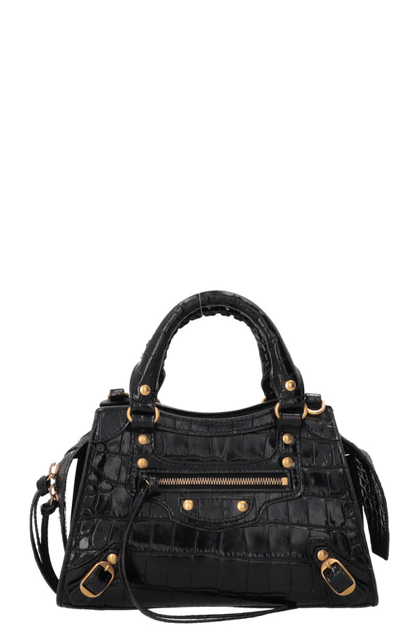 BALENCIAGA Mini Neo City Bag Croco Embossed Black