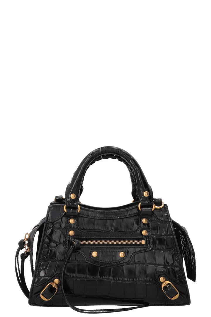 BALENCIAGA Mini Neo City Bag Croco Embossed Black