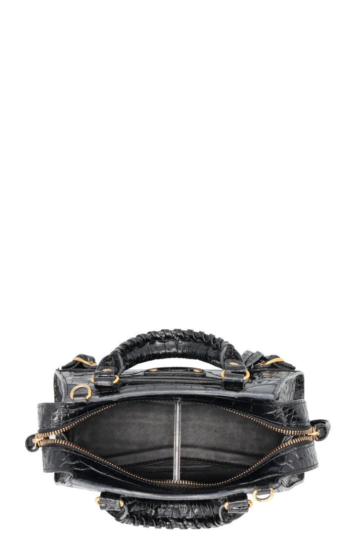 BALENCIAGA Mini Neo City Bag Croco Embossed Black