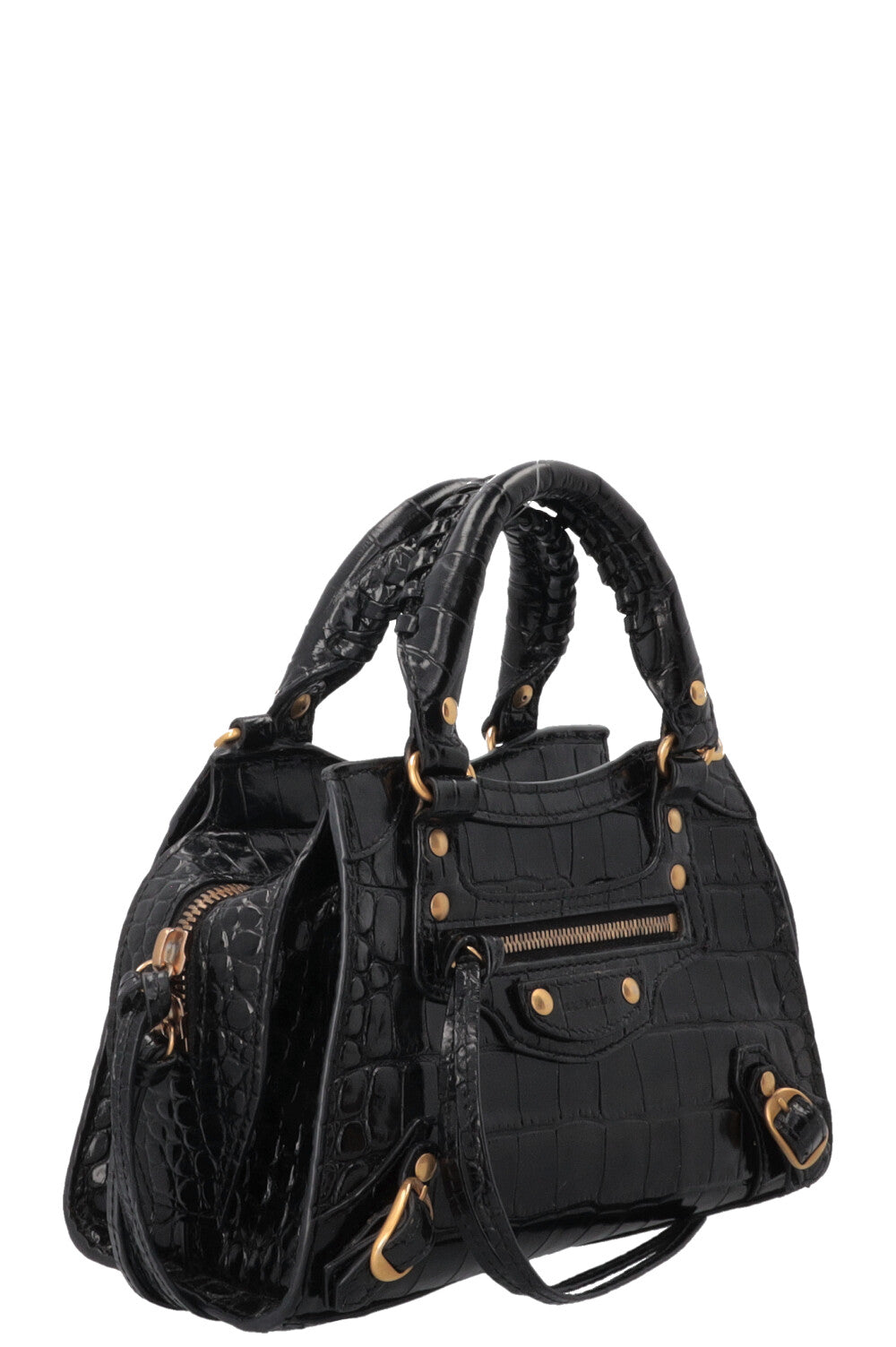 BALENCIAGA Mini Neo City Bag Croco Embossed Black