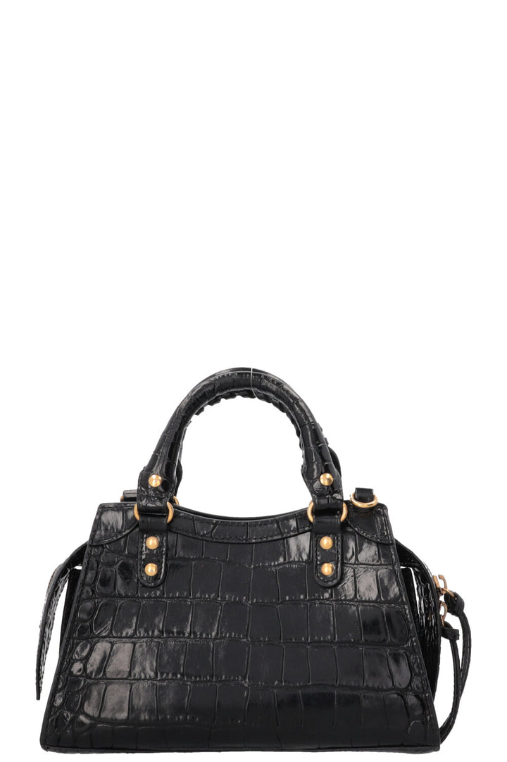 BALENCIAGA Mini Neo City Bag Croco Embossed Black