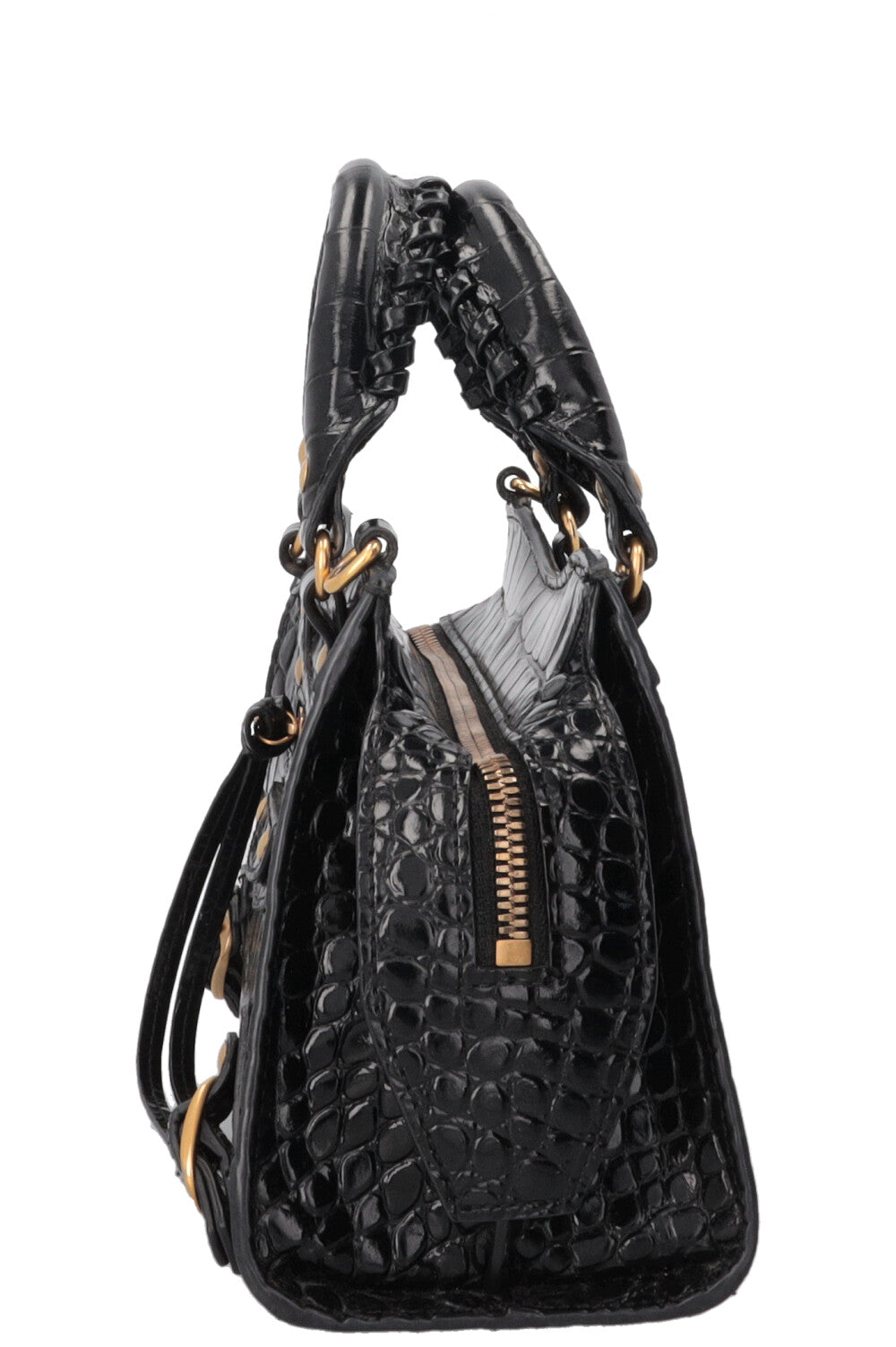 BALENCIAGA Mini Neo City Bag Croco Embossed Black