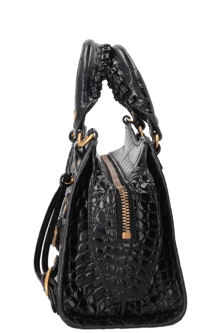 BALENCIAGA Mini Neo City Bag Croco Embossed Black