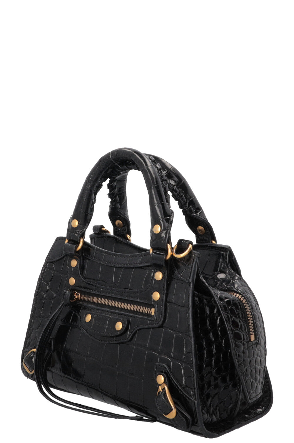BALENCIAGA Mini Neo City Bag Croco Embossed Black