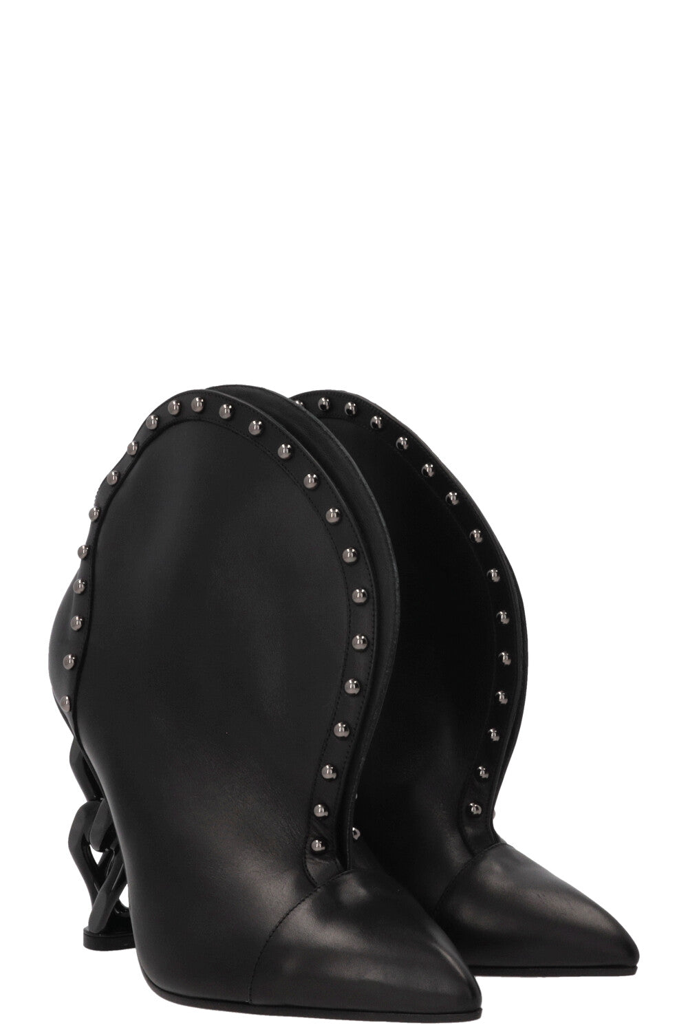 BALMAIN 2018 Bottines à talon chaîne en cuir noir
