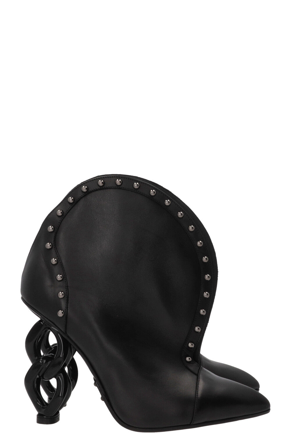 BALMAIN 2018 Bottines à talon chaîne en cuir noir