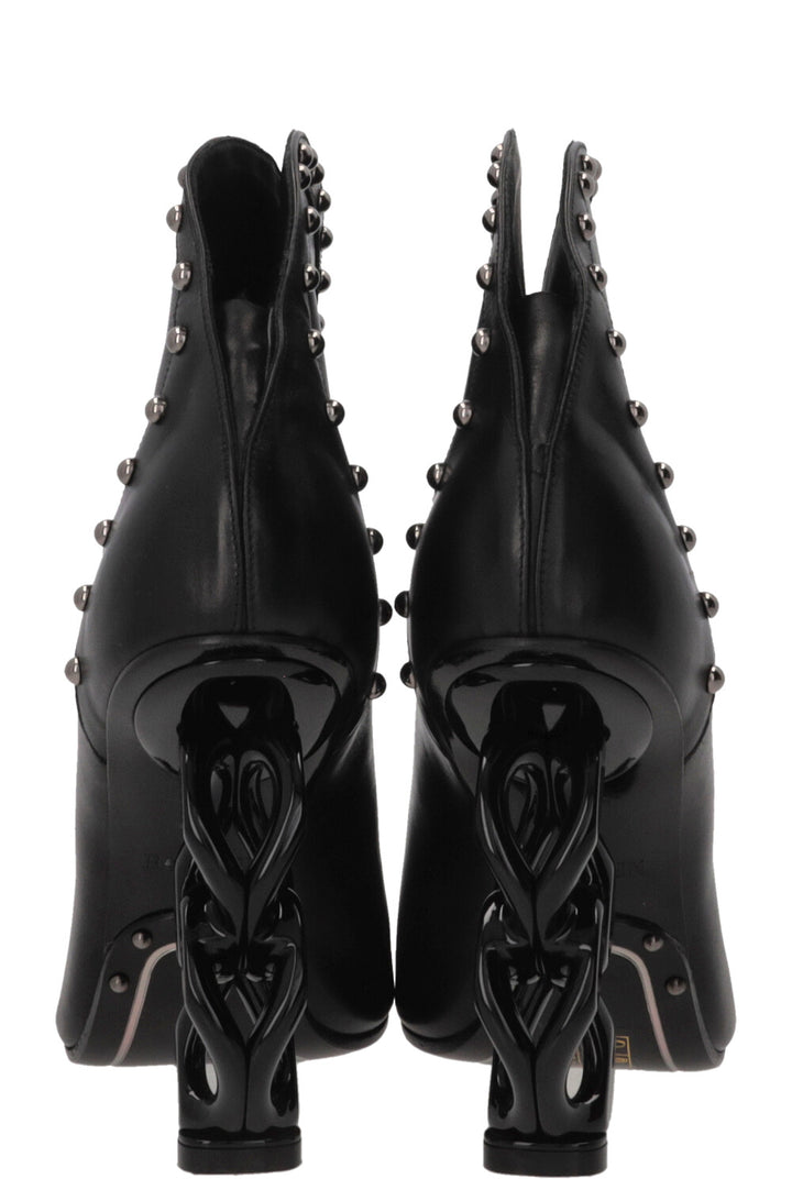 BALMAIN 2018 Bottines à talon chaîne en cuir noir