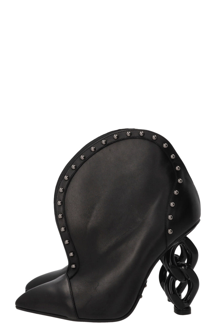 BALMAIN 2018 Bottines à talon chaîne en cuir noir