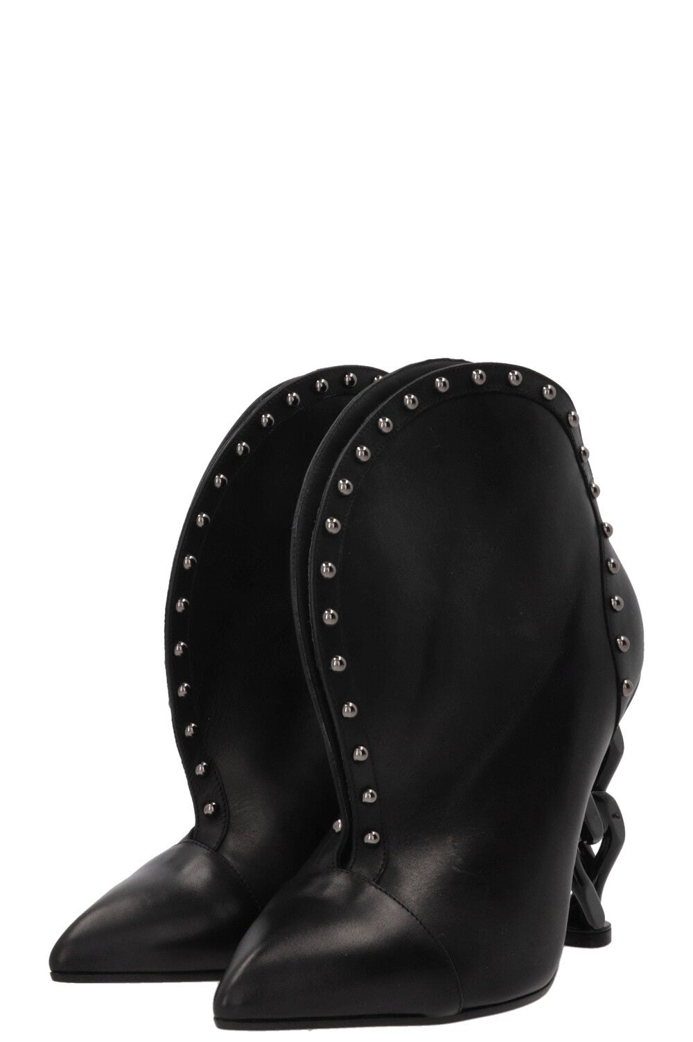 BALMAIN 2018 Bottines à talon chaîne en cuir noir
