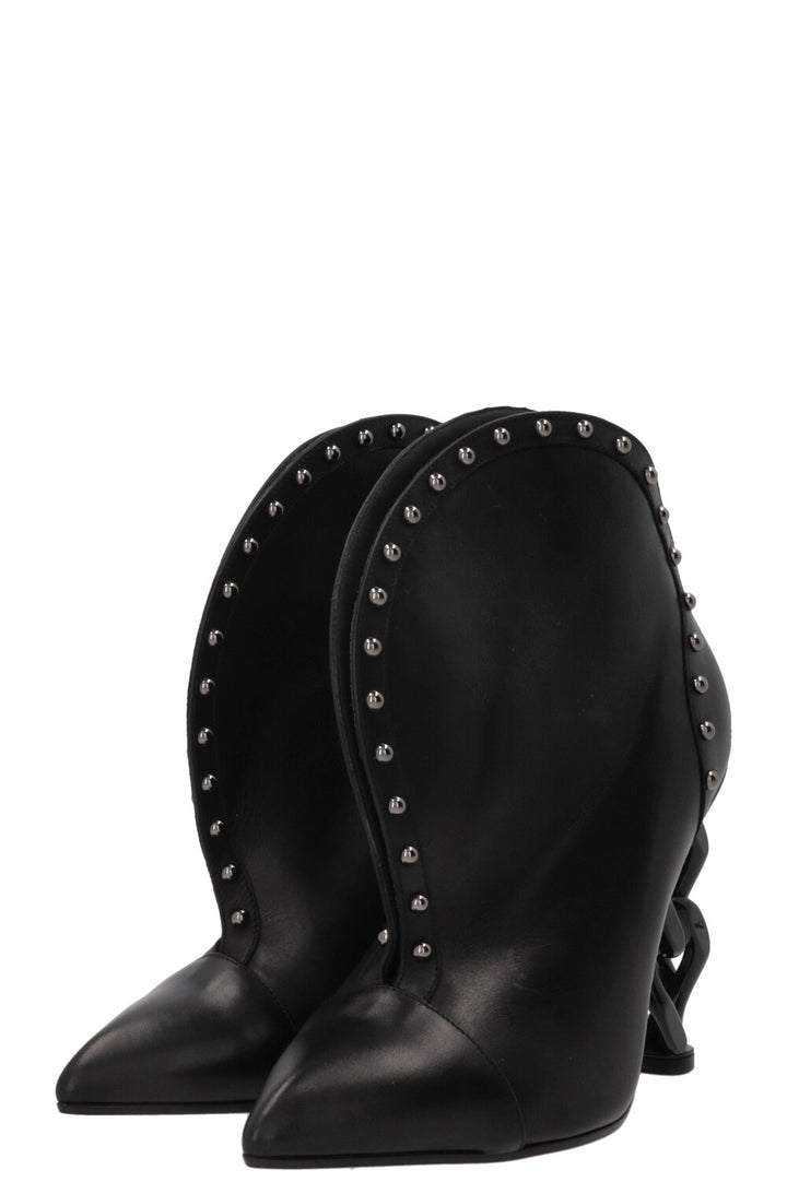 BALMAIN 2018 Bottines à talon chaîne en cuir noir