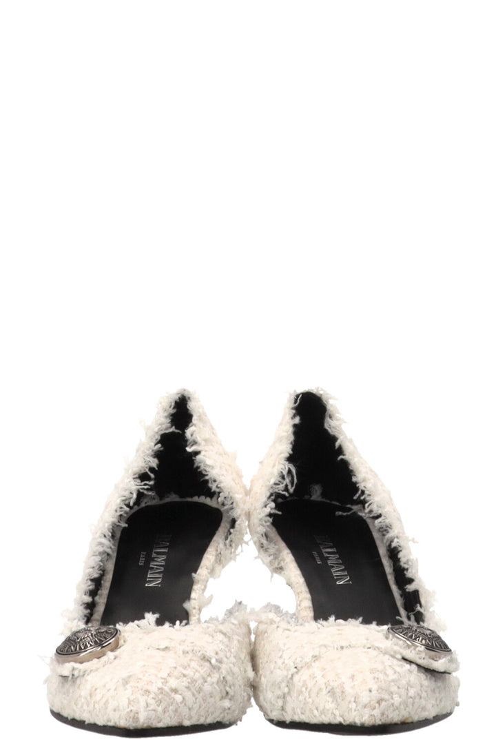 BALMAIN Julie Heels Tweed Off White