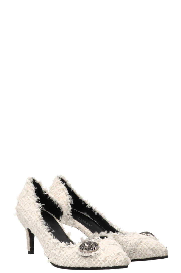 BALMAIN Julie Heels Tweed Off White