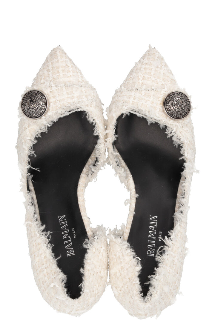 BALMAIN Julie Heels Tweed Off White