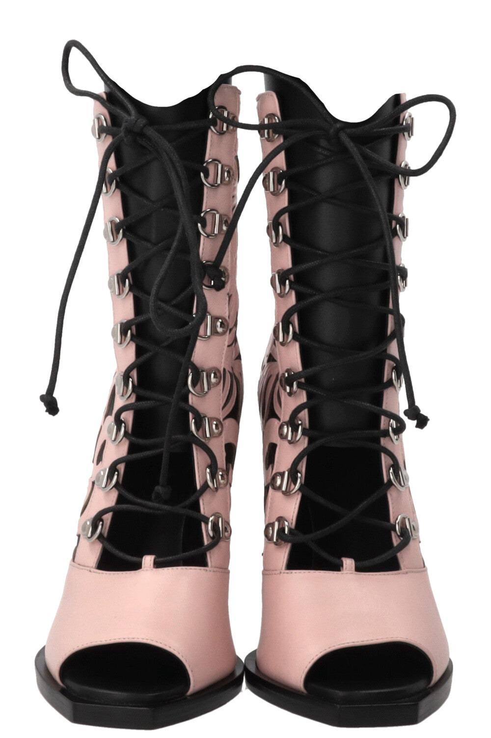 BALMAIN Lace Up Laser Cut Boots Pink