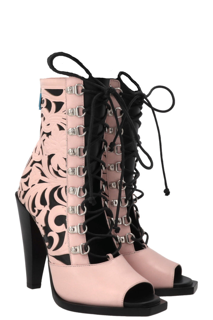 BALMAIN Lace Up Laser Cut Boots Pink