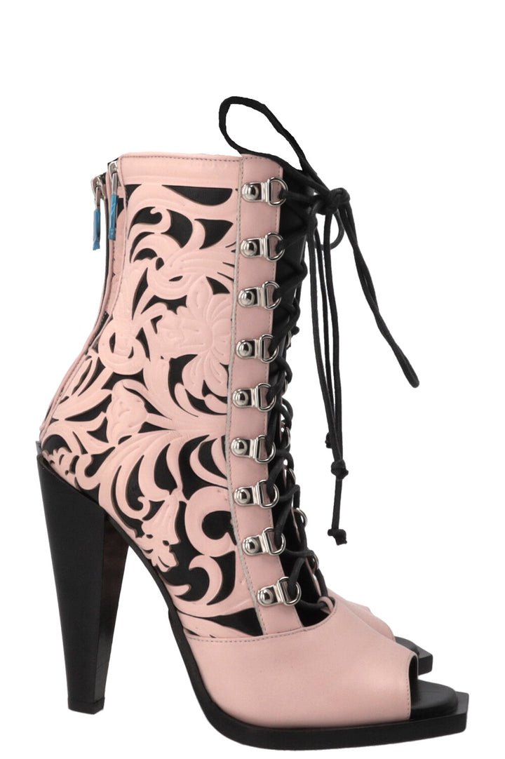 BALMAIN Lace Up Laser Cut Boots Pink