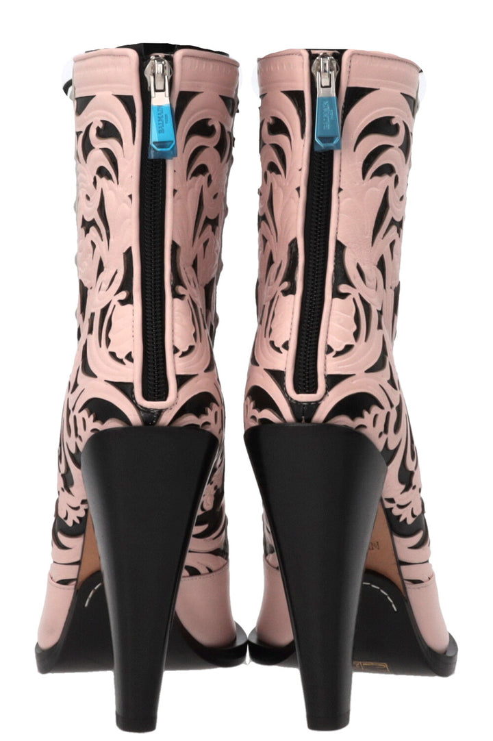 BALMAIN Lace Up Laser Cut Boots Pink