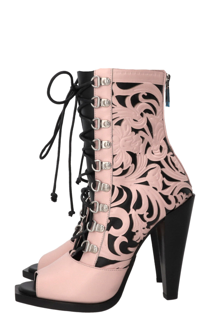 BALMAIN Lace Up Laser Cut Boots Pink