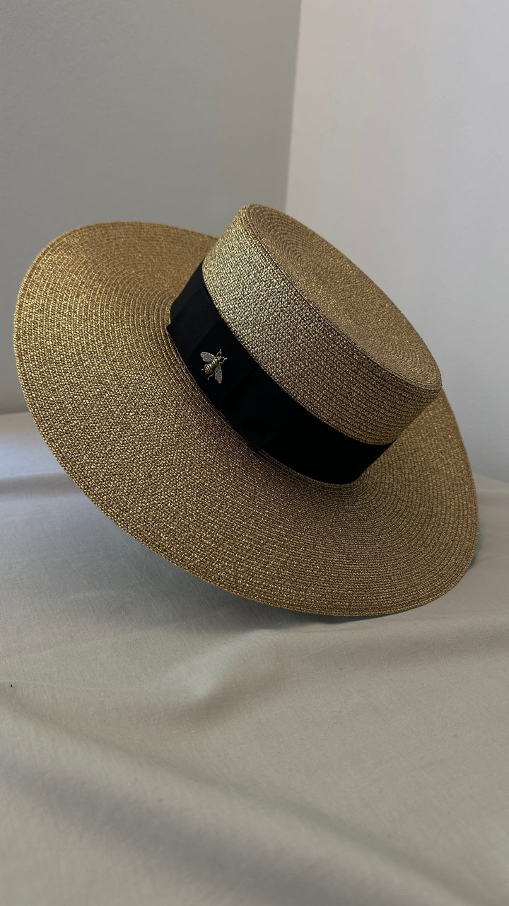 GUCCI Raffia Bee Hat Gold