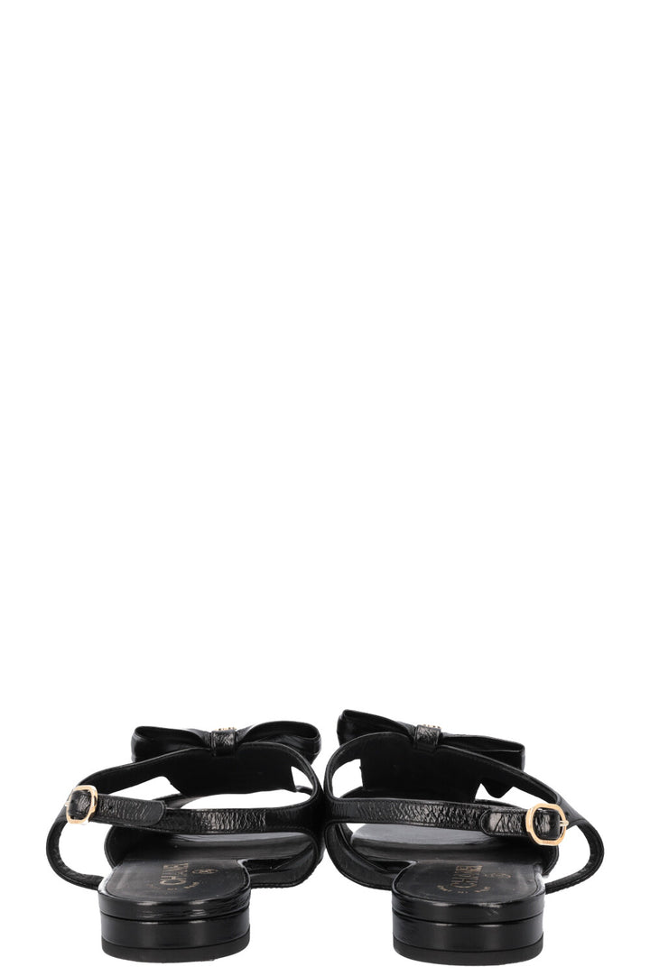 CHANEL Pearl Embellished Bow Sandals Black Patent